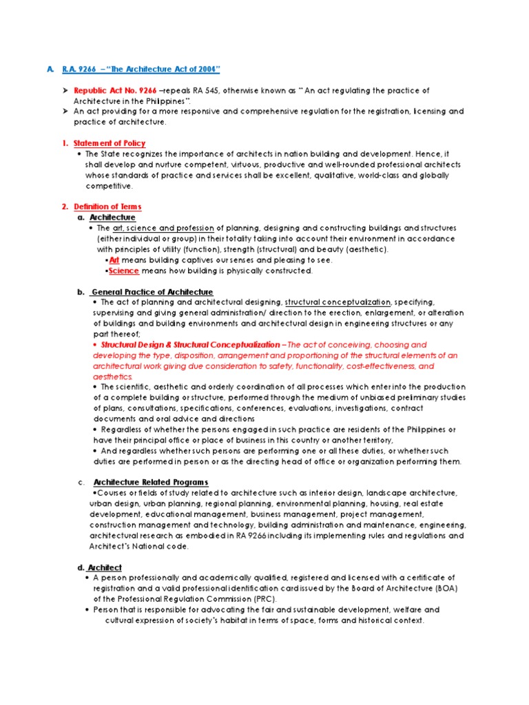 Republic Act No. 9266: A. R.A. 9266 - "The Architecture Act of 2004 ...