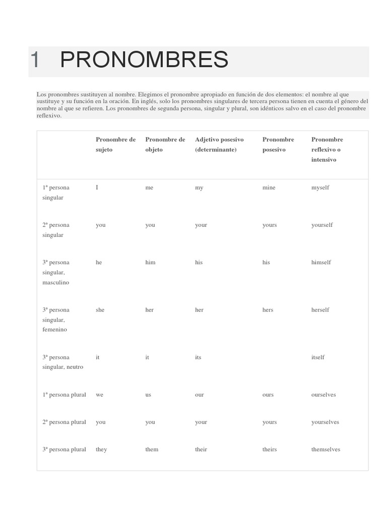 Pronombres en inglés: guía completa | PDF | Pronombre | Adjetivo