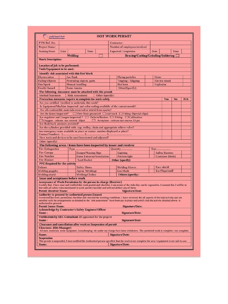 Hot Work Permit Example PDF