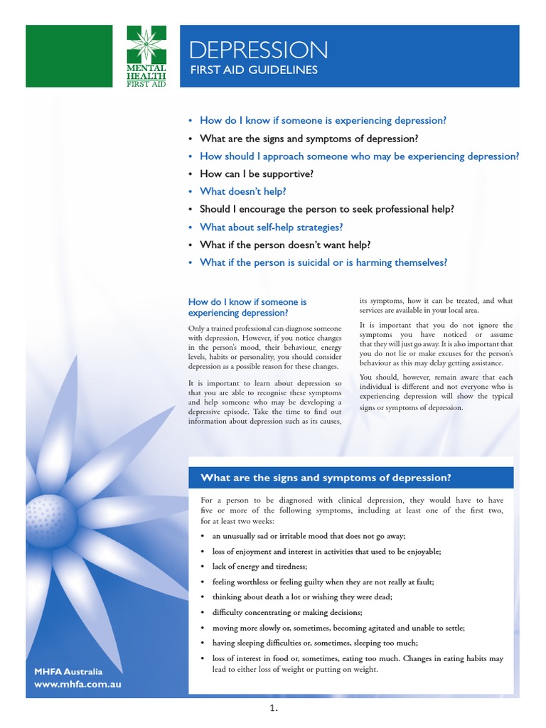Mhfa Depression Guidelines PDF | PDF | Major Depressive Disorder ...
