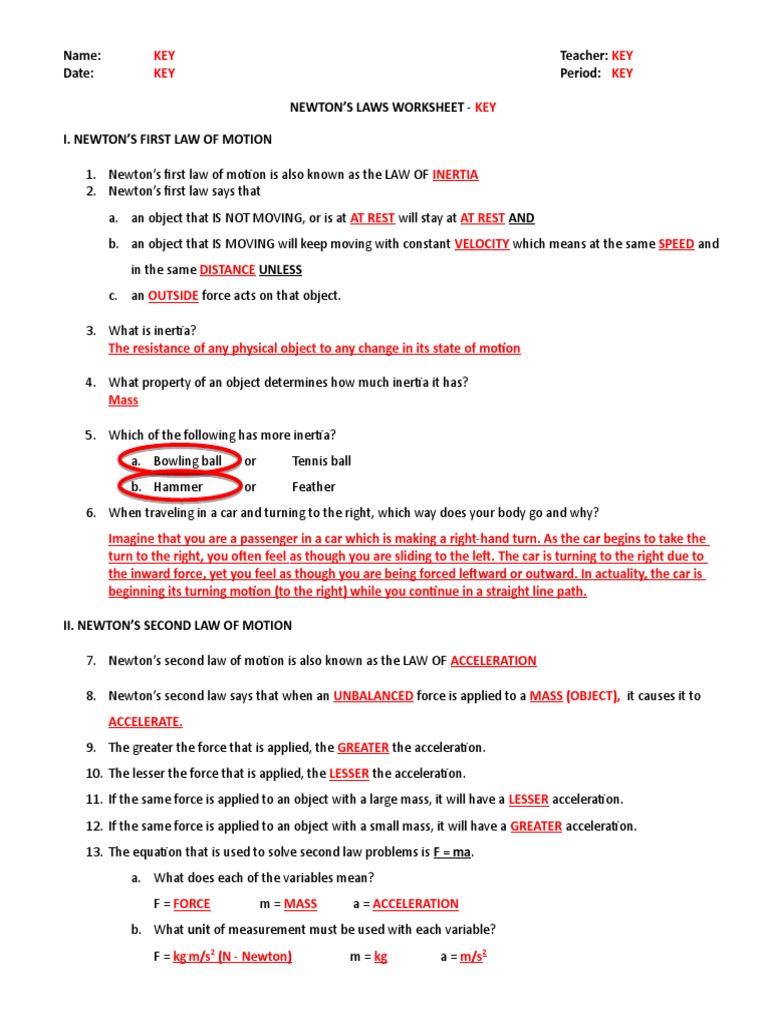 Chapter 3 Forces and Newtons Laws Review Key 2015 | PDF | Friction ...