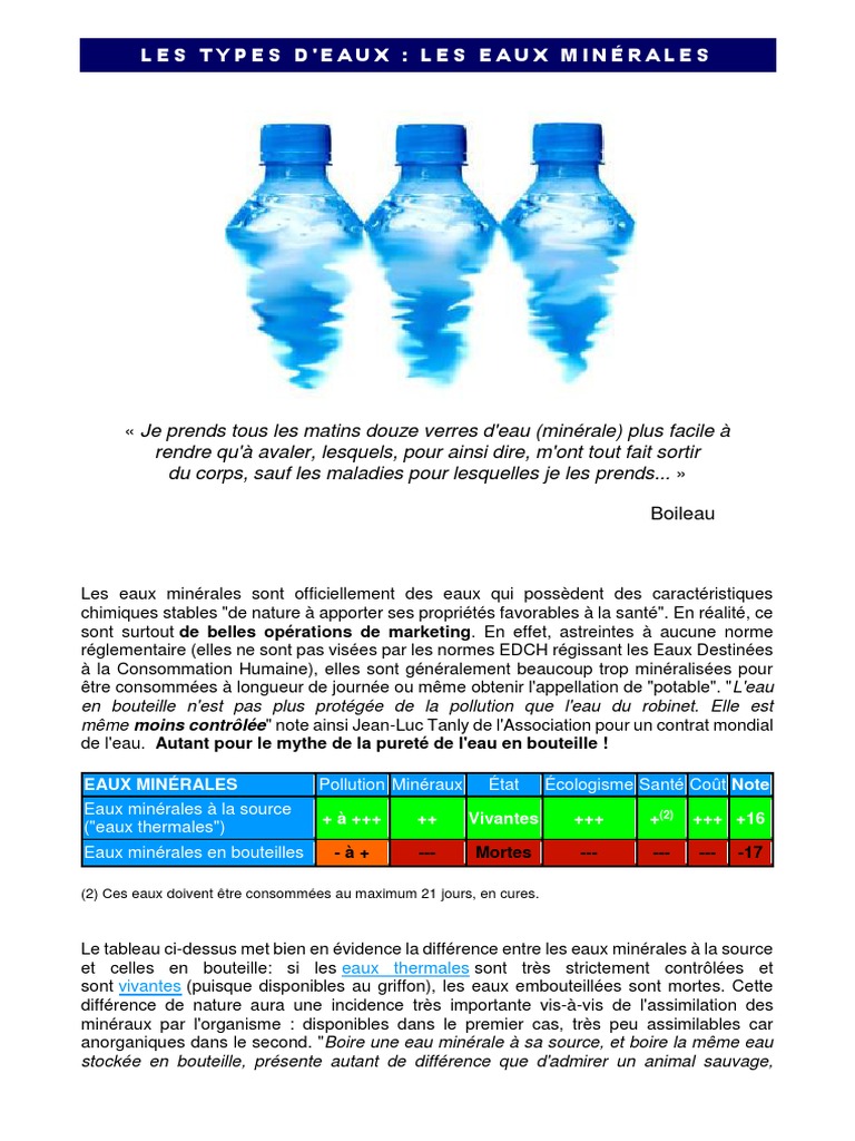 Comment Obtenir De L eau Pure A Partir D eau Minerale Schéma Les Types D'eau | PDF | Ion | Eau