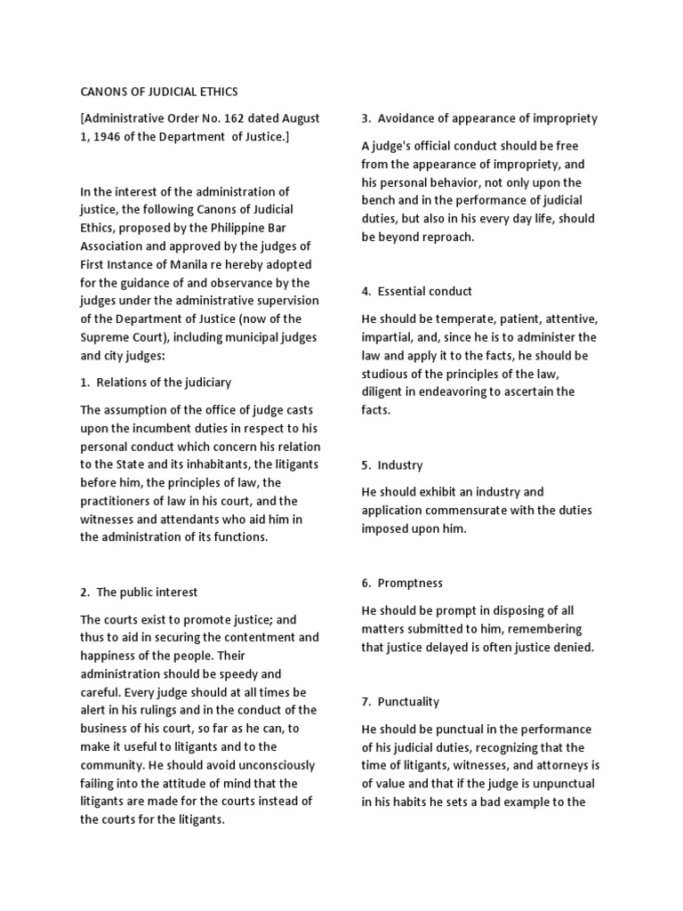 Canons of Judicial Ethics Judge Judiciaries