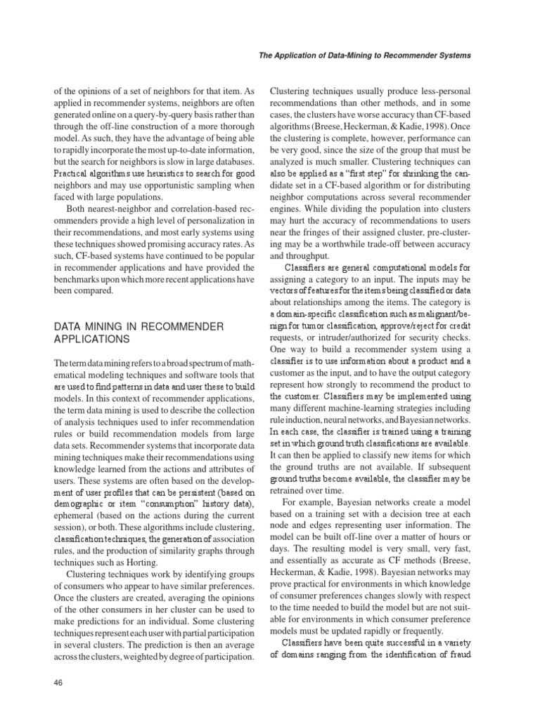 Data Mining Techniques in Recommender Systems | PDF | Statistical ...
