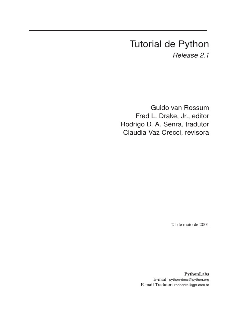 Tutorial de Python: Release 2.1 | PDF | License | Intellectual Works