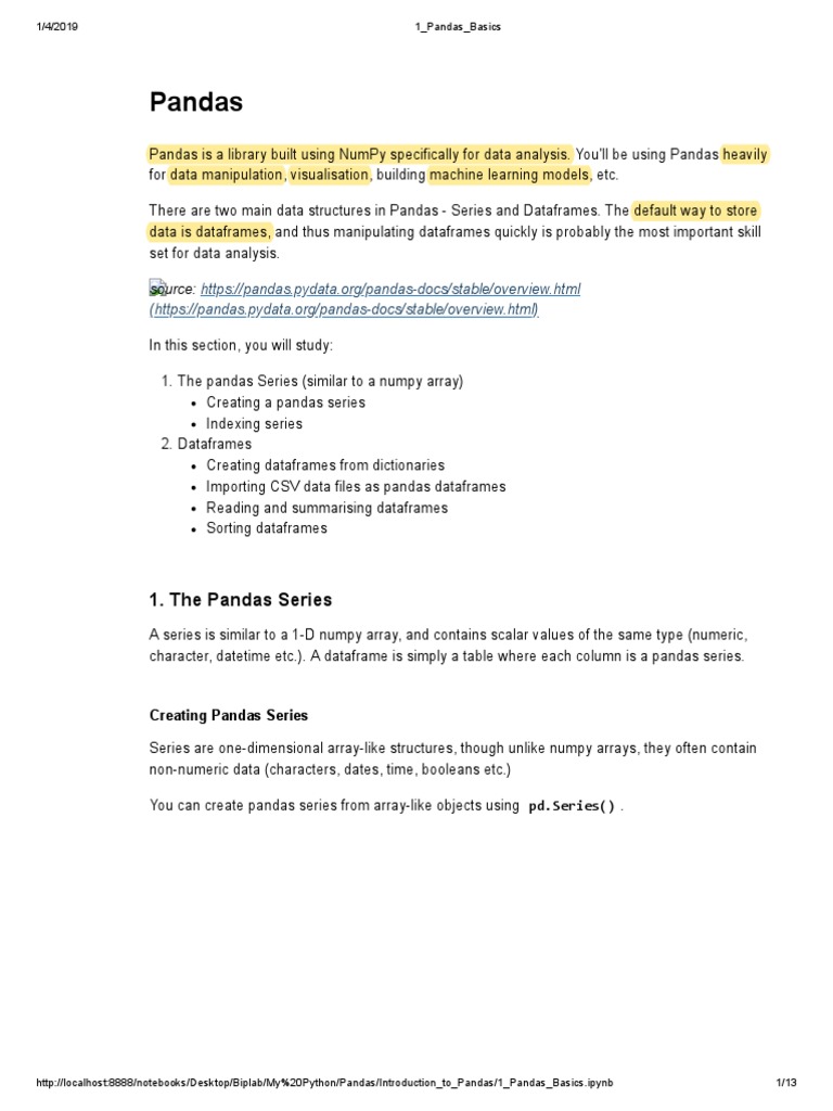 1 Pandas Basics | PDF | Array Data Structure | Data Type