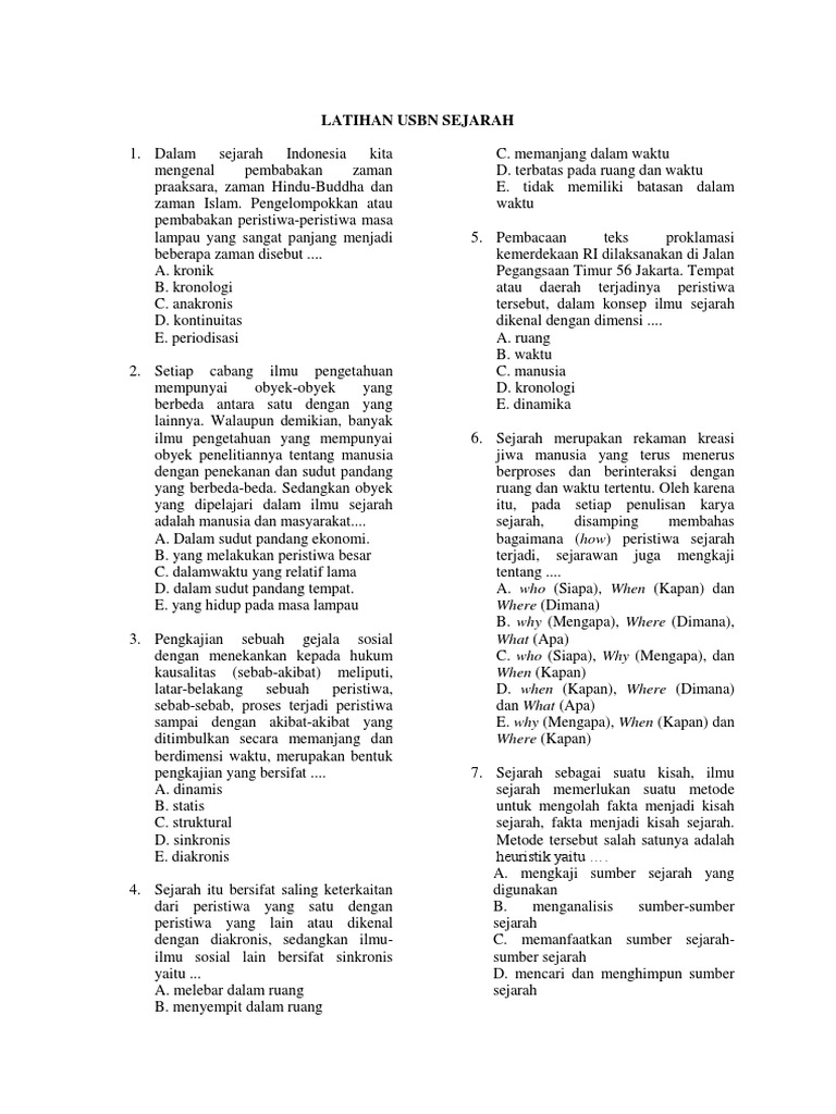 Latihan Usbn Sejarah