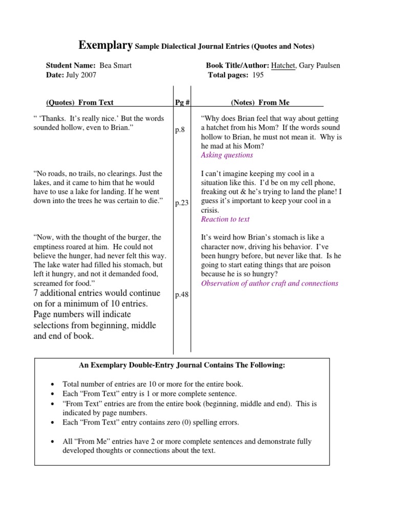 Dialectical journal example pdf