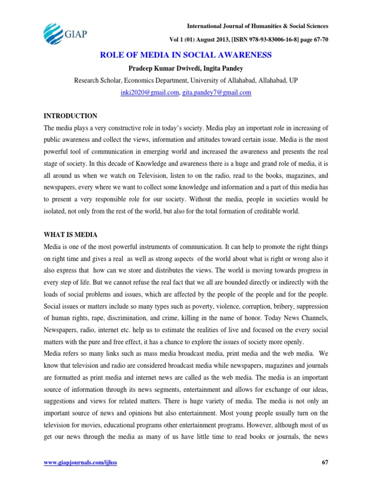 Role of Media in Social Awareness PDF | PDF | News | Mass Media