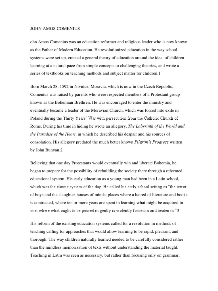 John Amos Comenius The Father of Modern Education and His