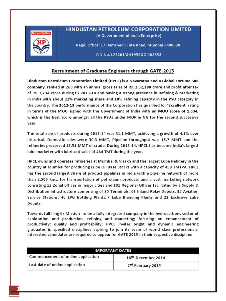 HPCL Gate 2015 | PDF | Business