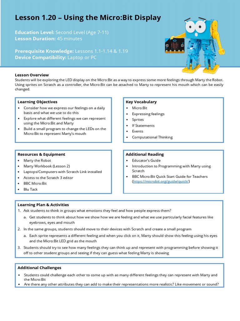 Lesson 1.20 - Using The Micro:Bit Display | Download Free PDF | Scratch ...
