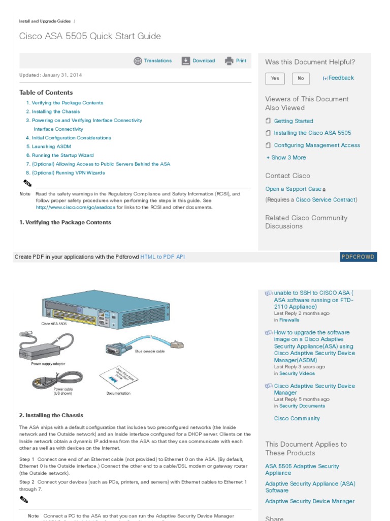 Cisco ASA 5505 Quick Start Guide | PDF | Transport Layer Security ...