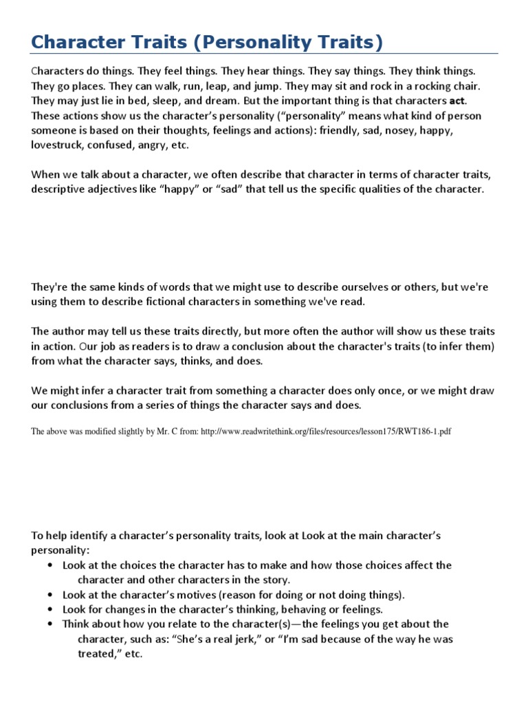 Character Personality Traits | PDF | Self-Improvement | General Fiction