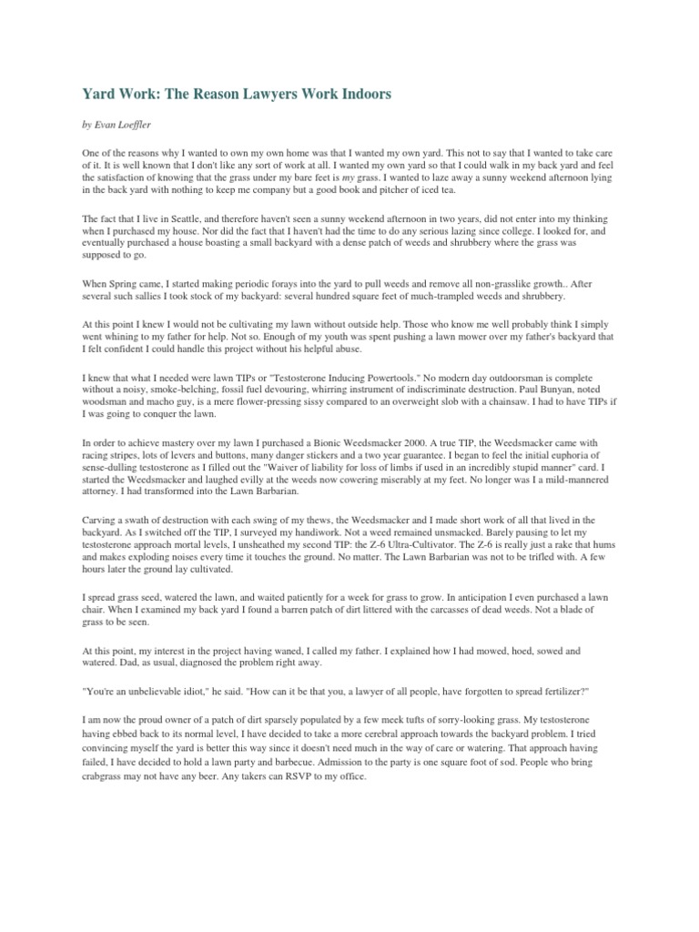 Yard Work The Reason Lawyers Work Indoors PDF Grass Hobbies