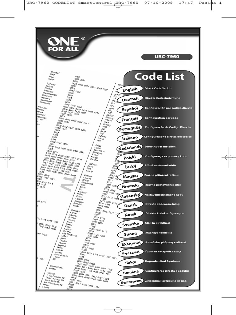 Urc Code List PDF Dvd Display Technology