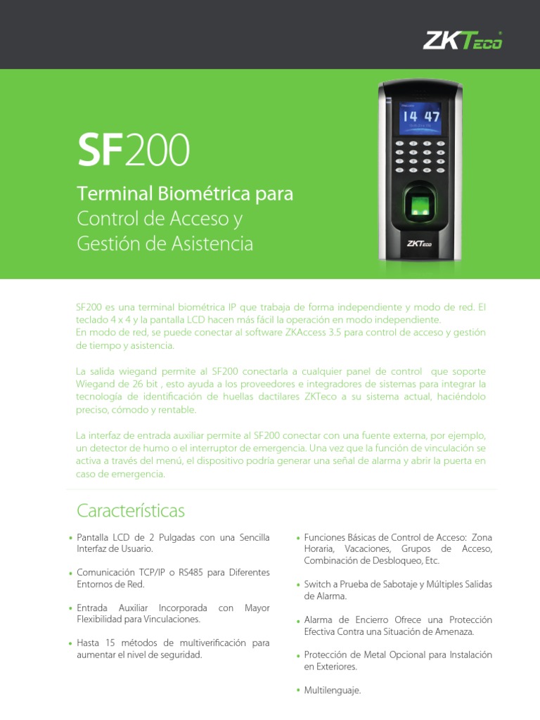 SF200 | PDF | Biometría | Pantalla de cristal líquido