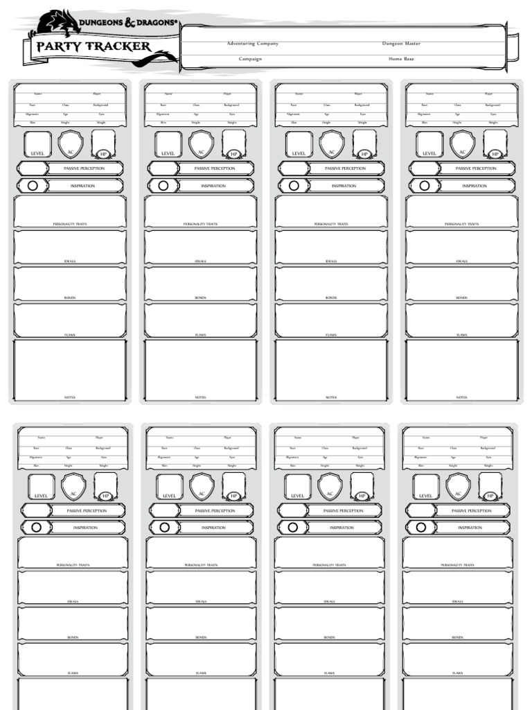 D&D 5th Ed Party Tracker (Neskaton) Form Fillable (Rhaenon) PDF