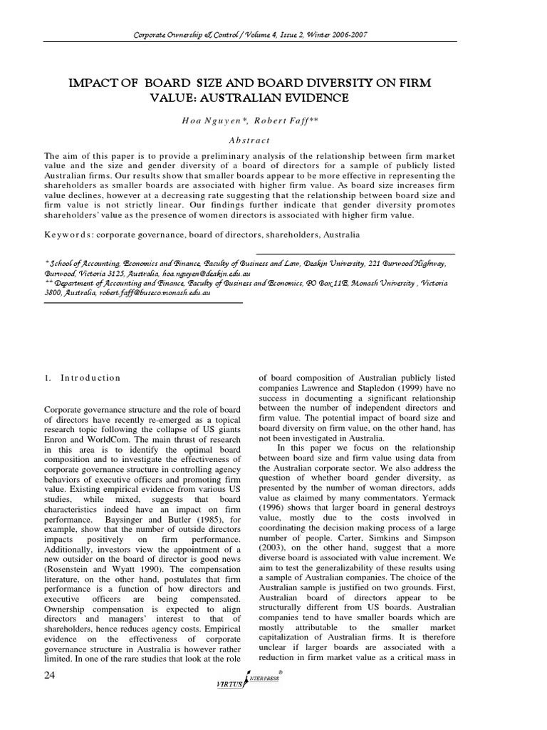 Board Size & Diversity Impact on Firm Value | PDF | Board Of Directors ...