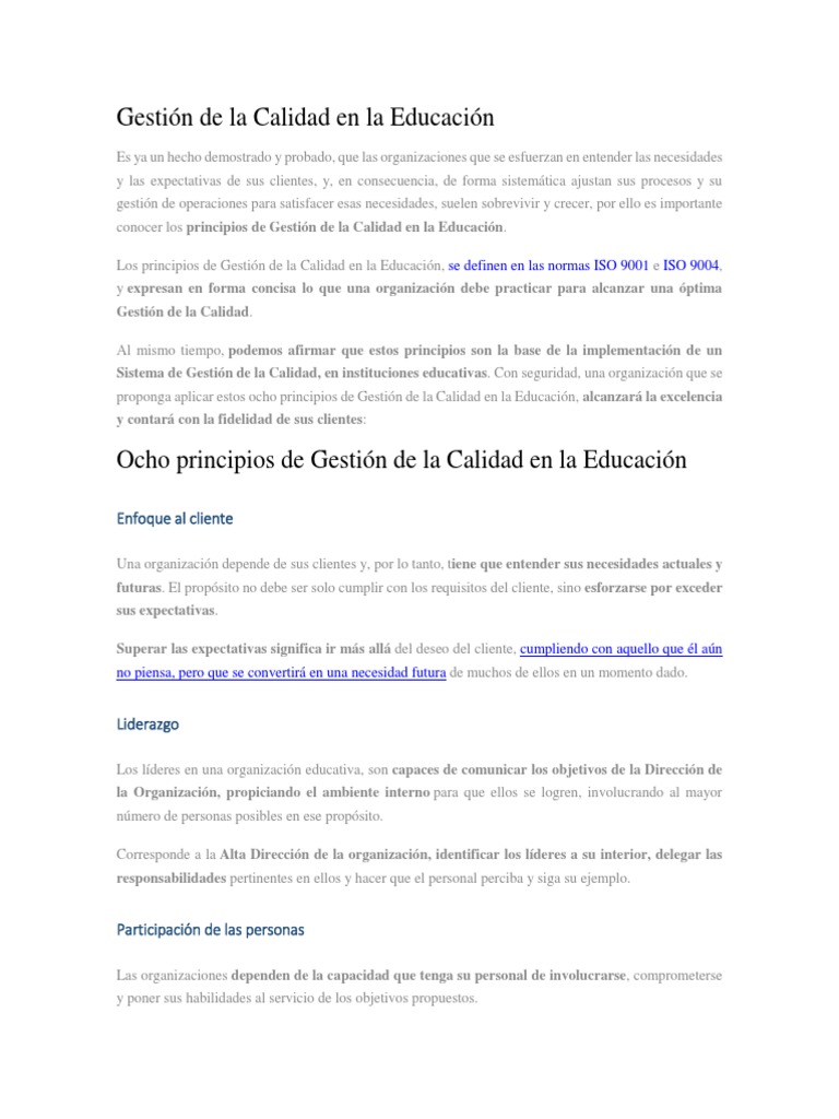 Principios de Calidad en Educación | PDF | Gestión de la calidad ...