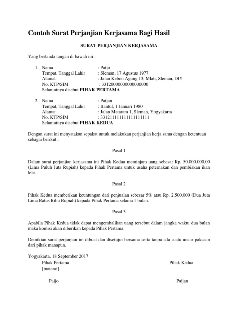 Contoh Surat Perjanjian Kerjasama Pdf