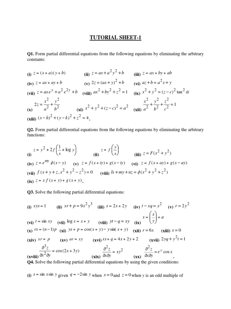 Pde Tutorial Sheet