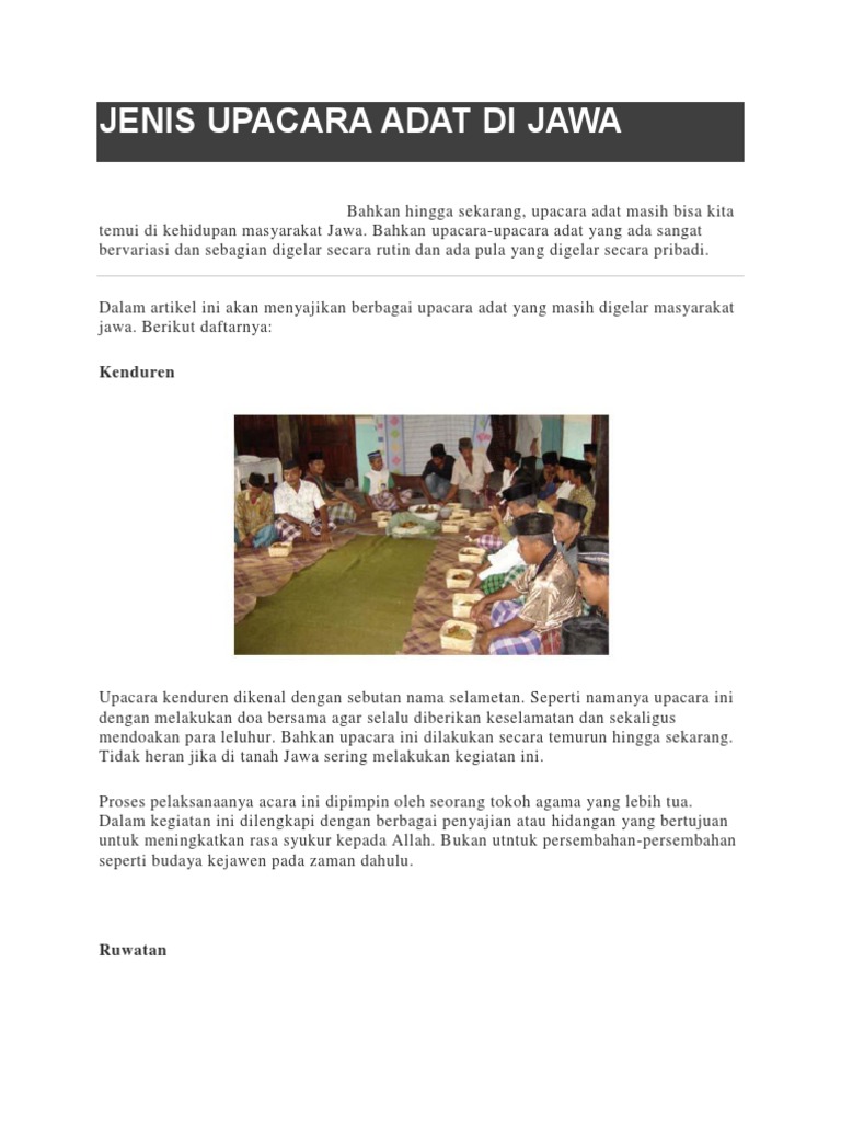 Jenis Upacara Adat Di Jawa | PDF