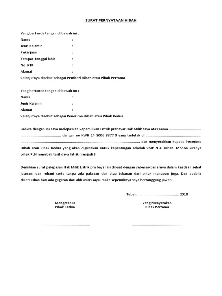 Surat Pernyataan Hibah