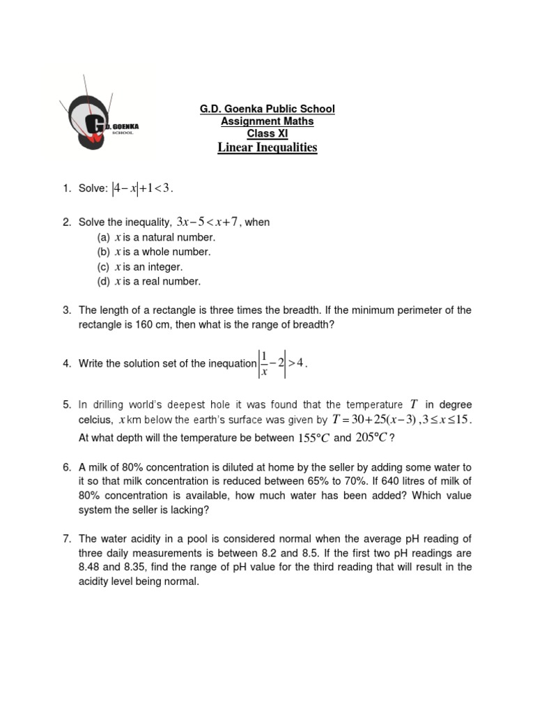 Assignment Linear Inequalities Pdf