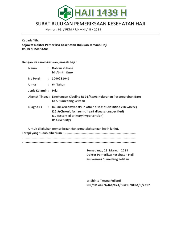Surat Rujukan Kesehatan Jemaah Haji | PDF | Kesehatan Holistik | Sains ...