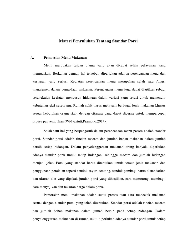 Standar Porsi Makanan di Rumah Sakit | PDF | Pengembangan Diri ...