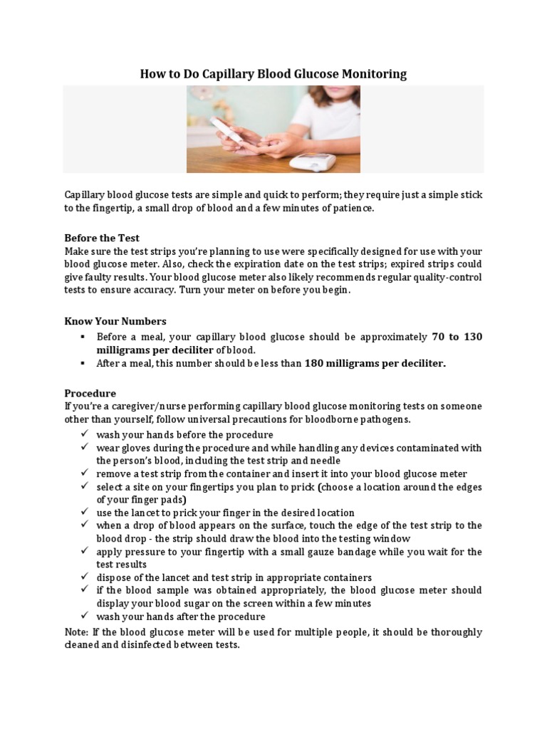How To Do Capillary Blood Glucose Monitoring Before The Test PDF