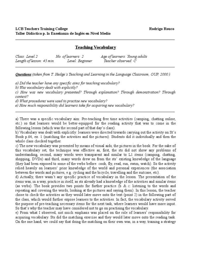 Vocabulary Teaching Strategies in Class | PDF | Vocabulary | English As ...