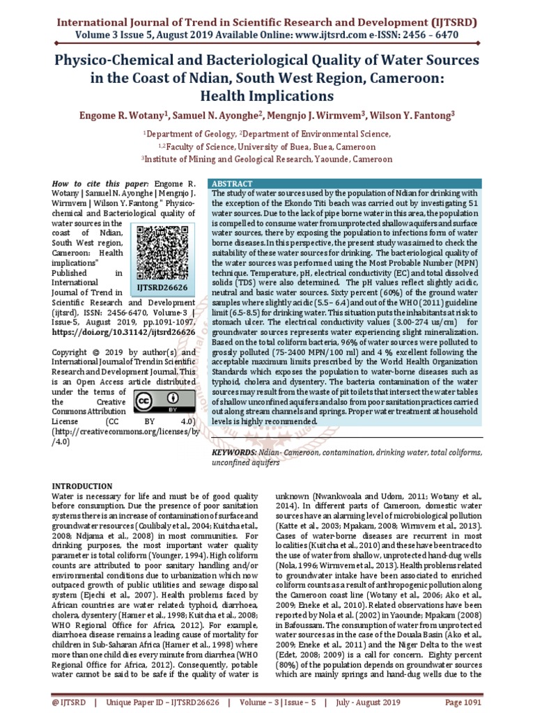 Physico Chemical and Bacteriological Quality of Water Sources in The ...