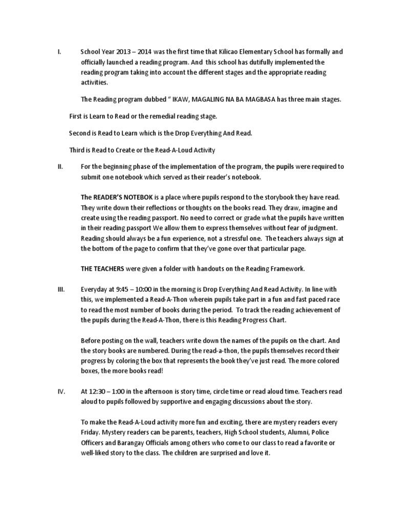 Kilicao Elementary School Reading Program | PDF | Communication ...