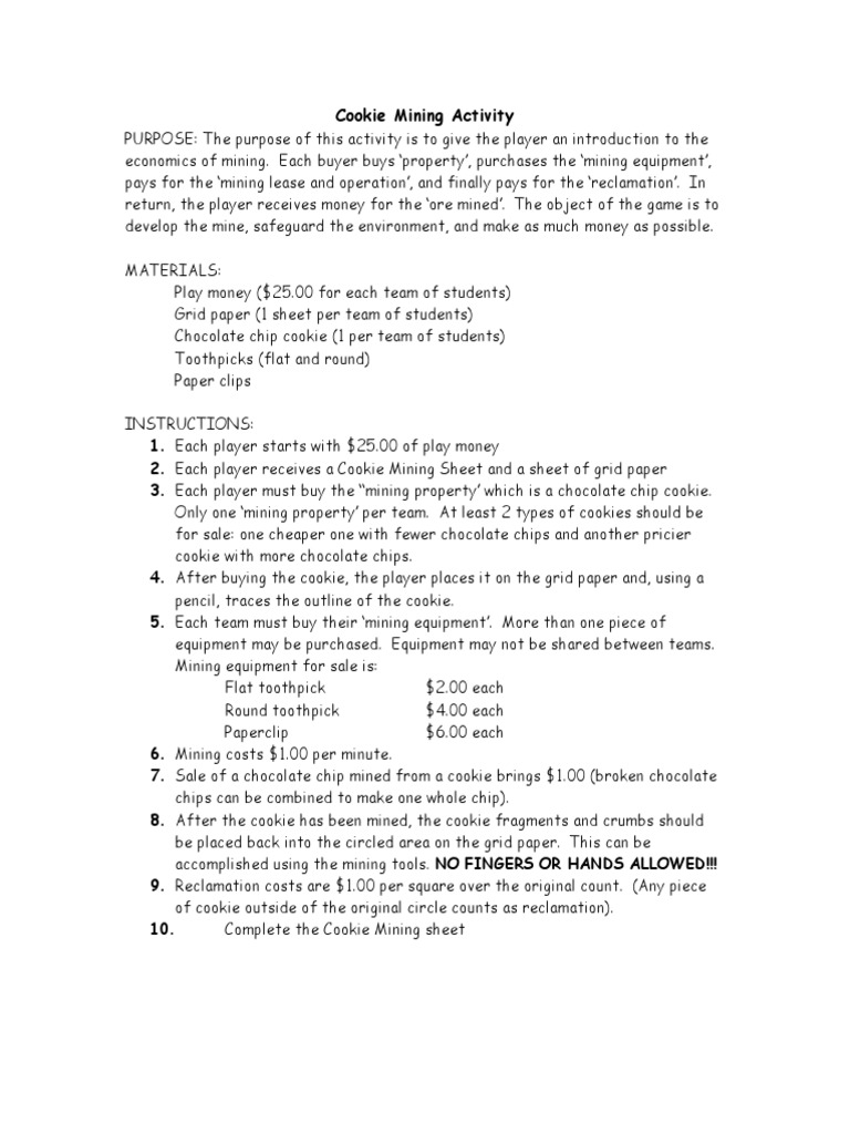 Cookie Mining Economics Activity | PDF | Mining | Paper