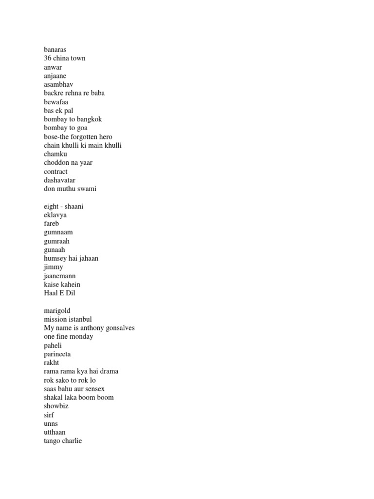 Hindi Movies Names For Dumb Charades