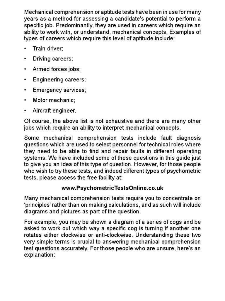 Mechanical Reasoning PDF Multiple Choice Test (Assessment)