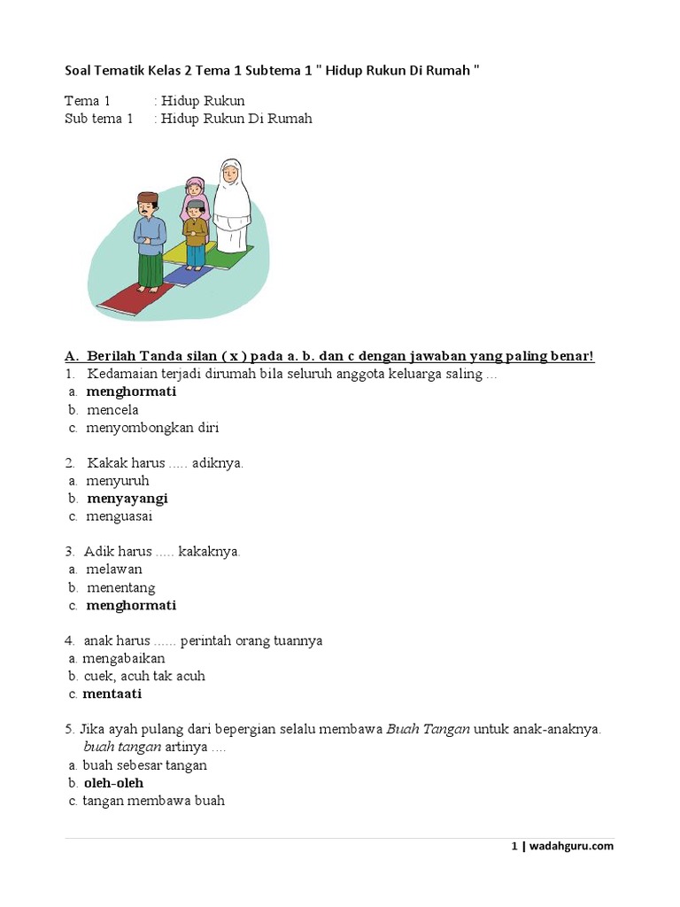 Soal Tematik Kelas 2 Tema 1 Subtema 1 | PDF