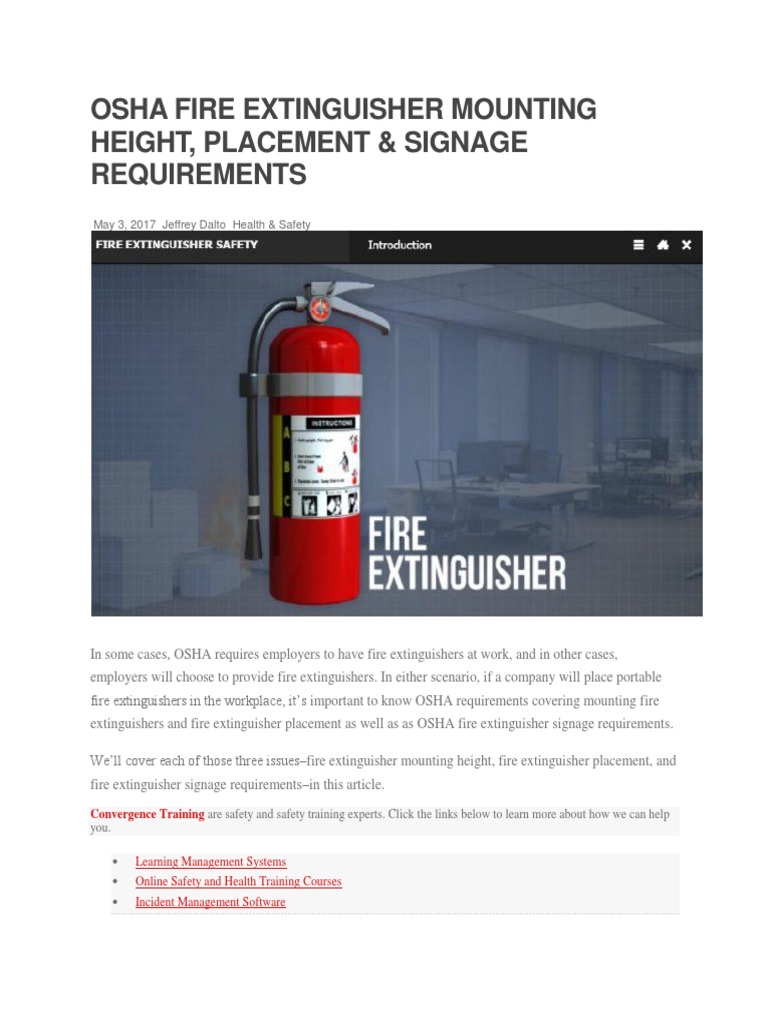Osha Fire Extinguisher Mounting Height Occupational Safety And