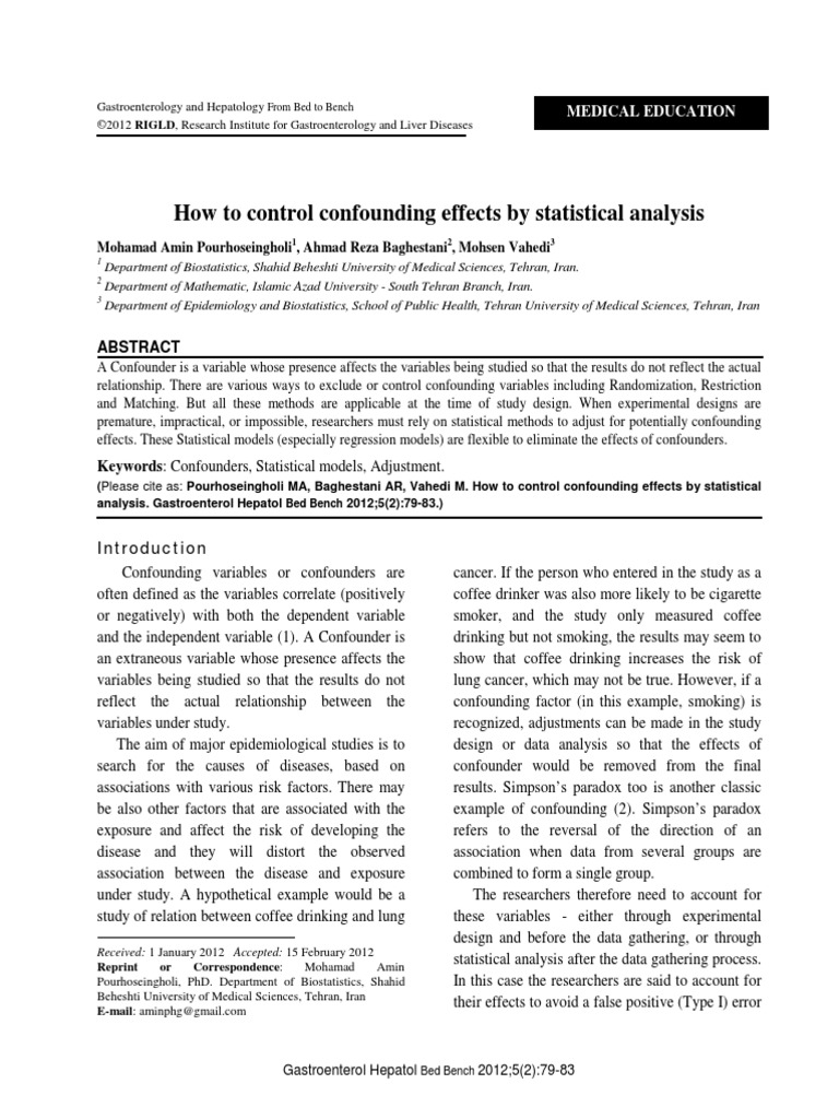 How To Control Confounders in Statistic | PDF | Confounding | Analysis ...