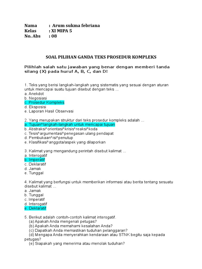 Kunci Jawaban Teks Prosedur Kompleks 1 Pdf