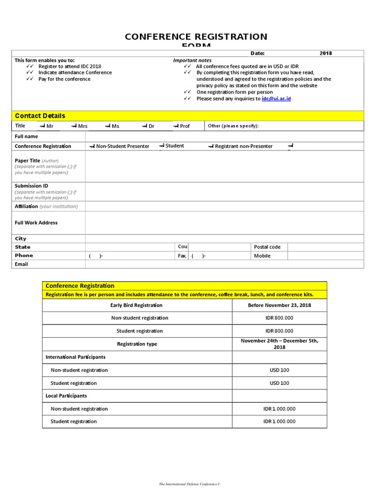 Conference Registration Form: Contact Details | PDF | Cyberspace ...