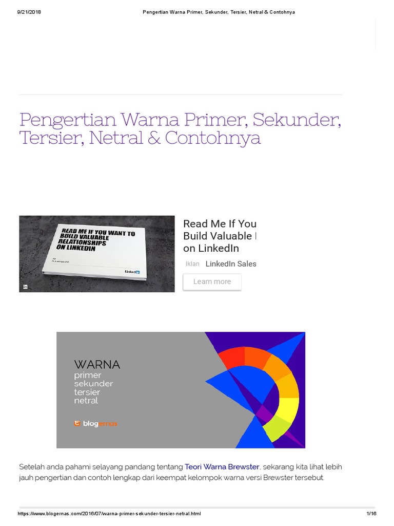 Pengertian Warna Primer Sekunder Tersier Netral Contohnya Pdf