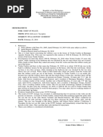 Memorandum For: Chief of Police FROM: SPO4 Jolliveen I. Tacogdoy Subject: Final Report: Robbery DATE: February 25, 2019