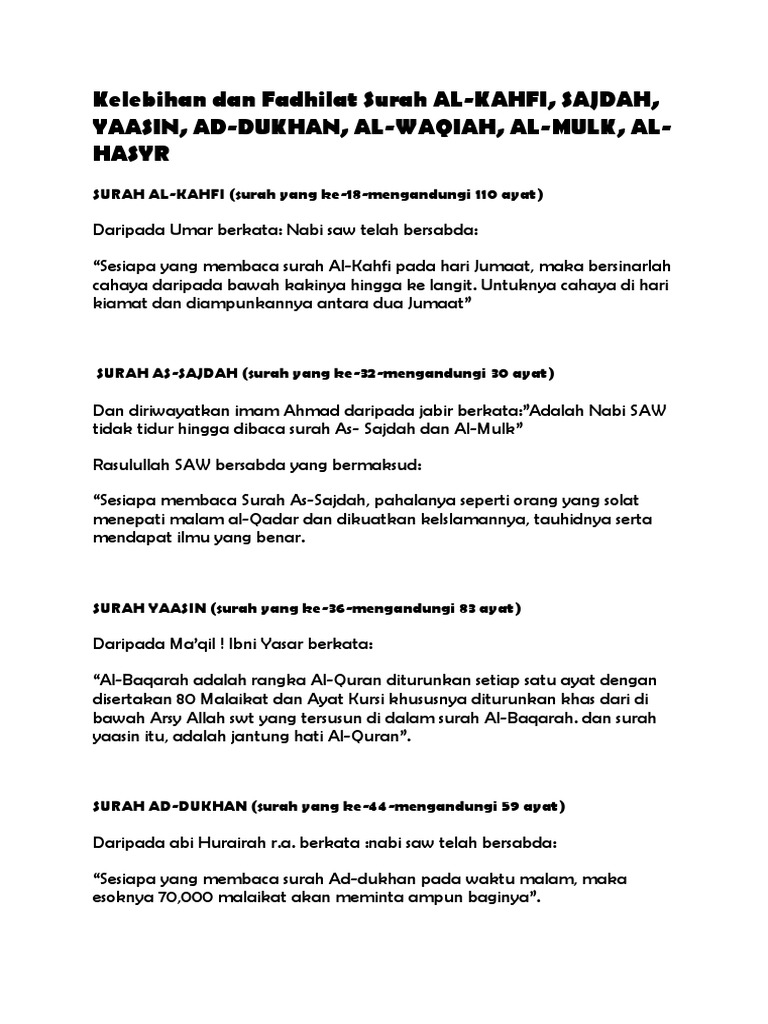 Kelebihan Dan Fadhilat Surah Al Qur An Pdf