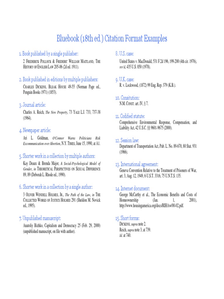 Bluebook (18th ed.) Citation Format Examples rev'd Government