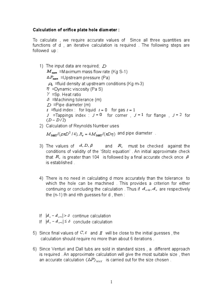 Orifice Plate Diameter Calculation Guide | PDF | Reynolds Number ...