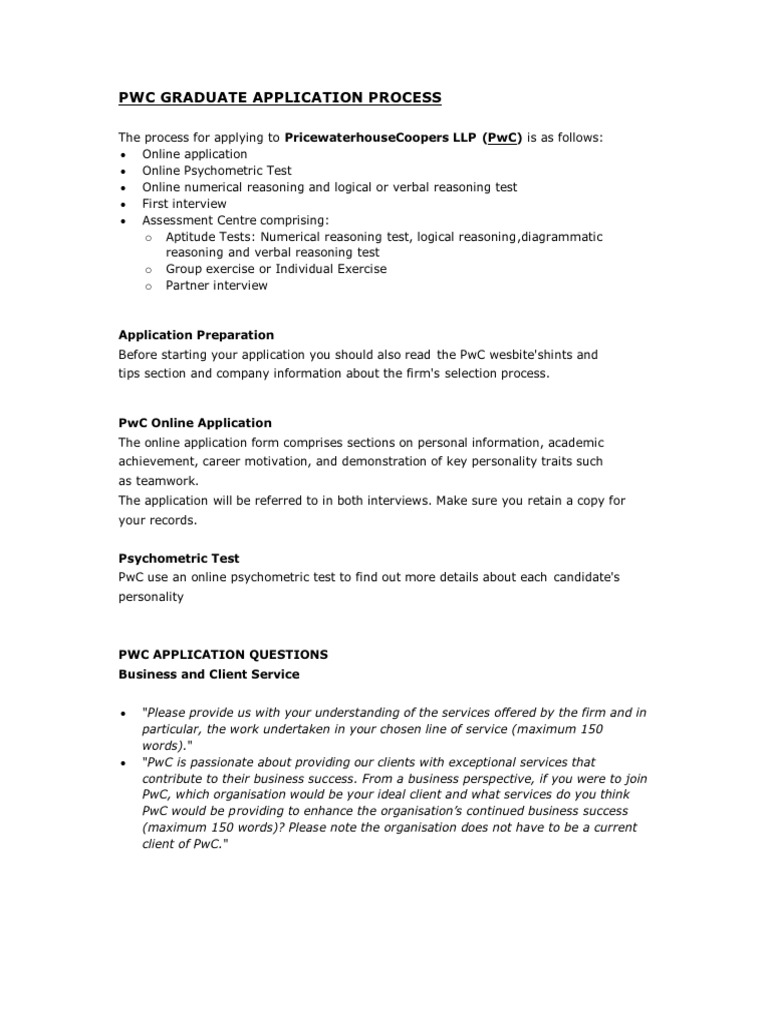 PWC Graduate Application Process PDF