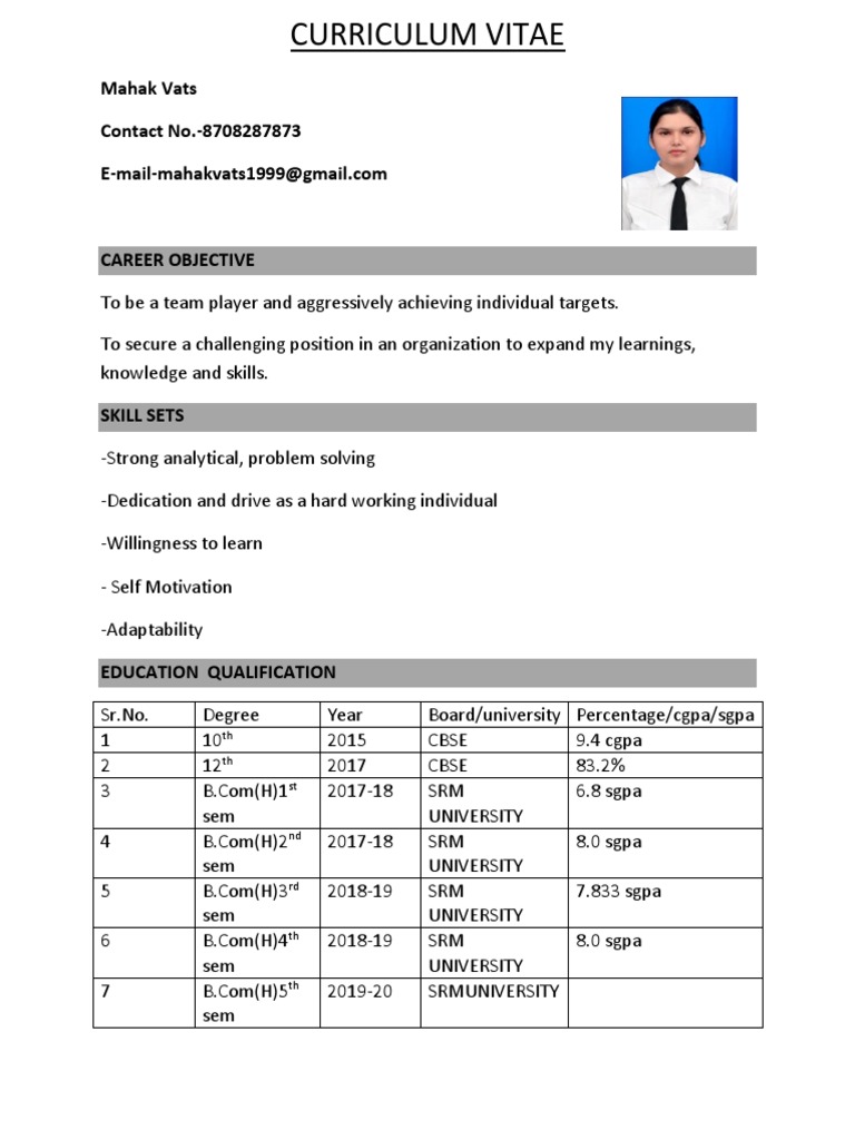 Mahak Vats - CV and Career Profile | PDF